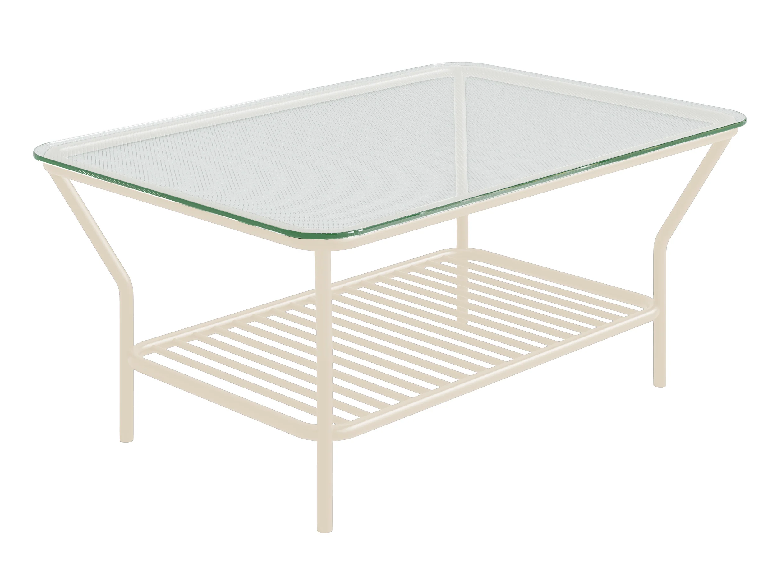 Stolik kawowy Preggel 122×62 cm szklany blat/ kremowy stelaż