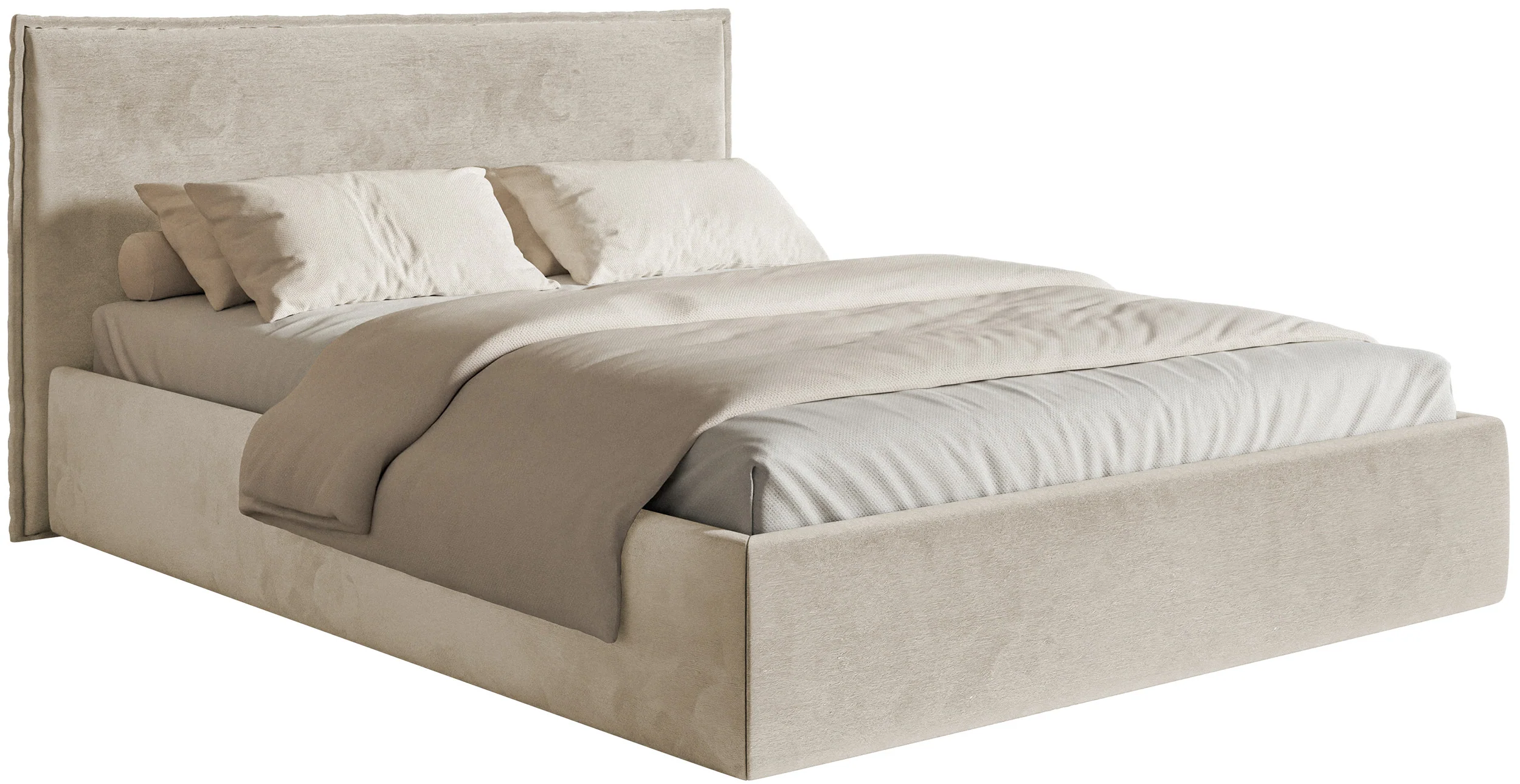 Łóżko tapicerowane 200×200 cm Softie Slim beżowe welur hydrofobowy