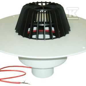 Wpust dachowy grawitacyjny, podgrzewany na 230V o średnicy DN160 pionowy z koszem na liście i kołnierzem PVC do bezpośredniego zgrzania z folią PVC HL62.1P/5