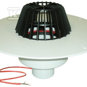Wpust dachowy grawitacyjny, podgrzewany na 230V o średnicy DN75 pionowy z koszem na liście i kołnierzem PVC do bezpośredniego zgrzania z folią PVC HL62.1P/7