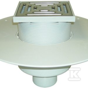 Wpust do dachów lub tarasów z ruchem pieszym, grawitacyjny DN125 pionowy z kratką ze stali szlachetnej i kołnierzem PVC do bezpośredniego zgrzania z folią PVC HL62BP/2