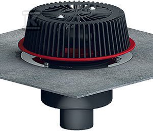 Wpust dachowy awaryjny grawitacyjny DN110 pionowy z przelewem o regulowanej wysokości 28-68mm i kołnierzem bitumicznym HL62HSAFE/1