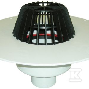 Wpust dachowy grawitacyjny DN110 pionowy z koszem na liście i kołnierzem PVC do bezpośredniego zgrzania z folią PVC, korpus wpustu izolowany termicznie HL62P/1