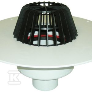 Wpust dachowy grawitacyjny DN75 pionowy z koszem na liście i kołnierzem PVC do bezpośredniego zgrzania z folią PVC, korpus wpustu izolowany termicznie HL62P/7