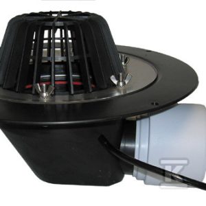 Wpust dachowy grawitacyjny DN75/110 poziomy, podgrzewany (10-30W/230V), z pierścieniem skręcanym i nasadą z rusztem nierdzewnym 145x145mm HL64.1