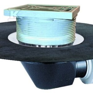 Wpust dachowy grawitacyjny DN75/110 poziomy, z przyspawanym kołnierzem bitumicznym d500mm, podgrzewany (10-30W/230V), kratka ściekowa ze stali szlachetnej 137x137mm HL64.1BH