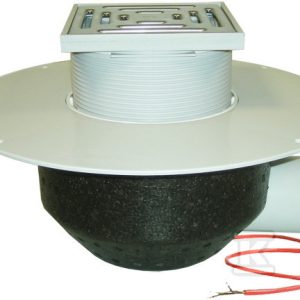 Wpust dachowy grawitacyjny DN75 poziomy z ocieplanym korpusem, podgrzewany na 230V (10-30W) z kołnierzem PVC tylko dla hydroizolacji z folii PVC do zgrzewania, kratka 148x148mm o regulowanej wysokości z rusztem nierdzewnym 137x137mm HL64.1BP/7