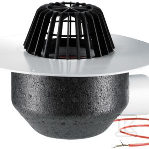 Wpust dachowy grawitacyjny DN75 poziomy z ocieplanym korpusem, podgrzewany na 230V (10-30W), z kołnierzem PVC tylko dla hydroizolacji z folii PVC, z koszem na liście i ochroną montażową HL64.1P/7