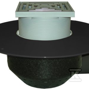 Wpust dachowy grawitacyjny DN75 poziomy z ocieplanym korpusem, z kołnierzem PP do zgrzewania z hydroizolacją na bazie PP, kratka 148x148mm o regulowanej wysokości z rusztem nierdzewnym 137x137mm HL64BF/7