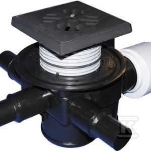 Wpust piwniczny podłogowy DN75/110 poziomy z zaworem zwrotnym, 3 dopływami DN40/50, nasadą żeliwną 150x150mm kl.L15 (1,5t) HL70G