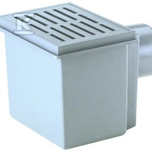 Wpust piwniczny DN110 z odejściem poziomym z kratką z tworzywa sztucznego 155x 225mm i koszem na zanieczyszczenia HL71
