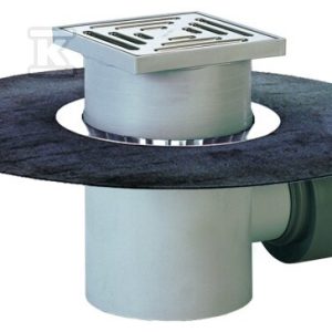 Wpust stropowy DN75/110z odejściem poziomym, z kołnierzem bitumicznym d 500mm, zasyfonowaniem i kratką ściekową ze stali szlachetnej 138x138mm HL72.1HN