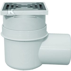 Wpust piwniczny DN75 z odejściem poziomym, z zasyfonowaniem i kratką ściekową ze stali szlachetnej 138x138mm HL72N/7