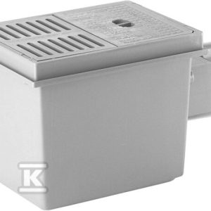 Wpust piwniczny DN110 z odejściem poziomym z potrójnym zaworem, kratką ściekową z tworzywa sztucznego 180x125mm i wiaderkiem szlamowym HL77