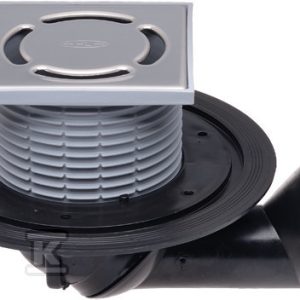 Wpust podłogowy DN50/75, mimośrodowy z zasyfonowaniem do wnętrz, ramą tworzywo 123x123mm i kratką ze stali szlachetnej 115x115mm HL80.1