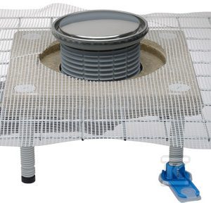 Wpust stropowy DN50/75, nastawny mimośrodowo z kołnierzem polimerobetonowym, zasyfonowaniem, okrągłą ramą d 133mm i-płytką ze stali szlachetnej d 112mm HL80.1CR