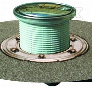Wpust stropowy DN50/75, mimośrodowy z kołnierzem bitumicznym fi420mm, syfonem, ramą nasadową okrągłą i deklem ze stali szlachetnej HL80.1HR