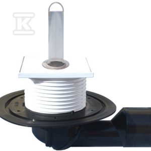 Wpust stropowy DN50/75 mimosrodowy z kołnierzem przyłączeniowym, syfonem i rurką spiętrzającą, ramą 100x100mm i rusztem ze stali szlachetnej HL80.2