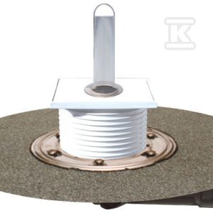 Wpust stropowy DN50/75 mimosrodowy z kołnierzem bitumicznym fi420mm, syfonem i rurką spiętrzającą, ramą 100x100mm i rusztem ze stali szlachetnej HL80.2H