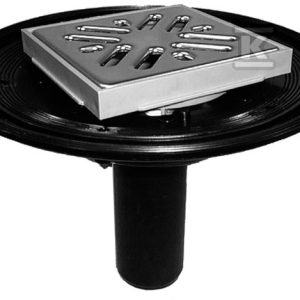 Wpust balkonowo-tarasowy DN40 z odejsciem poziomym, kołnierzem uszczelniającym, sitkiem, ramą nasadową 12-38mm / 100x100mm i kratką ściekową ze stali szlachetnej 94x94mm HL92