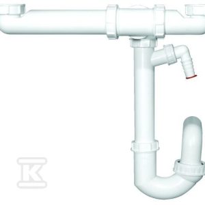 Syfon do zlewu z PP DN40x6/4′ mimośrodowy z przyłączem do pralki / zmywarki, oszczędzający miejsce pod zlewem HL126.2/40