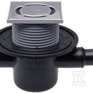 Wpust stropowy DN50 poziomy z dopływem DN40/50, ramą nasadową 123x123mm i rusztem ze stali szlachetnej, syfonem i zaworem stopowym HL300