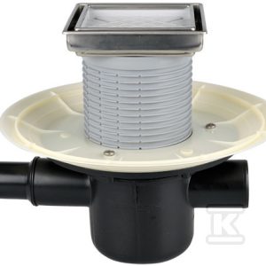 Wpust stropowy DN50 poziomy z bocznym dopływem DN40/50 i ramką do wypłytkowania 132x132mm/ 112x112mm HL300-3020