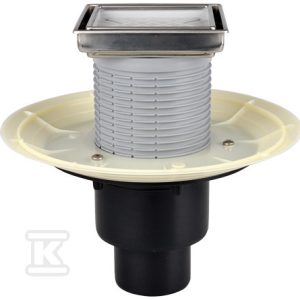 Wpust balkonowo-tarasowy DN50/75/110 pionowy z suchą klapką antyzapachową i nasadą z ramką do wypłytkowania 132x132mm/ 112x112mm HL310N.2-3020