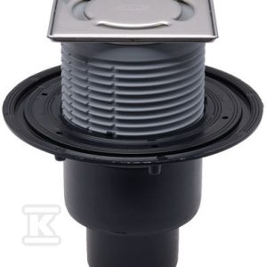 Wpust stropowy DN50/75/110 pionowy z kołnierzem przyłączeniowym, syfonem wodnym i nasadą ze stali szlachetnej 121x121mm z rusztem HL310N-3000