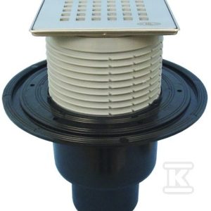 Wpust stropowy DN50/75/110 pionowy z kołnierzem przyłączeniowym, syfonem wodnym i nasadą ze stali szlachetnej 121x121mm z rusztem dekoracyjnym HL310N-3120