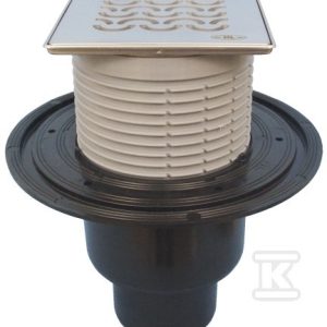 Wpust stropowy DN50/75/110 pionowy z kołnierzem przyłączeniowym, syfonem wodnym i nasadą ze stali szlachetnej 121x121mm z rusztem dekoracyjnym HL310N-3121