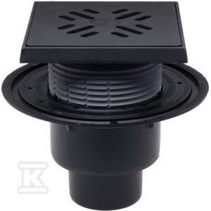 Wpust stropowy DN50/75/110 pionowy z kołnierzem przyłączeniowym, syfonem, ramą i rusztem z żeliwa 150x150mm L15-1,5 t HL310NG