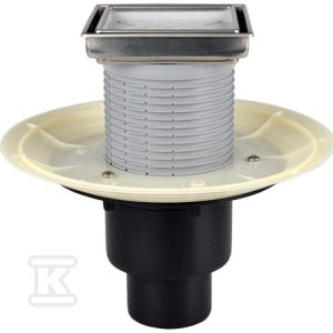 Wpust podłogowy DN50/75/110 pionowy z blokadą zapachów Primus i nasadą z ramką do wypłytkowania 132x132mm/ 112x112mm HL310PRBLUE-3020