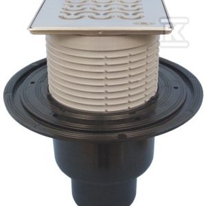 Wpust stropowy DN50/75/110 pionowy z kołnierzem przyłączeniowym, syfonem antyzapachowym i nasadą ze stali szlachetnej 121x121mm z rusztem dekoracyjnym HL310PRBLUE-3121