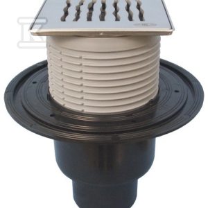 Wpust stropowy DN50/75/110 pionowy z kołnierzem przyłączeniowym, syfonem antyzapachowym i nasadą ze stali szlachetnej 121x121mm z rusztem dekoracyjnym HL310PRBLUE-3123