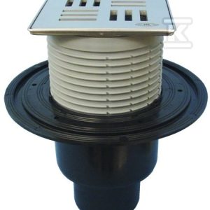 Wpust stropowy DN50/75/110 pionowy z kołnierzem przyłączeniowym, syfonem antyzapachowym i nasadą ze stali szlachetnej 121x121mm z rusztem dekoracyjnym HL310PRBLUE-3124