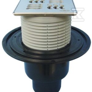 Wpust stropowy DN50/75/110 pionowy z kołnierzem przyłączeniowym, syfonem antyzapachowym i nasadą ze stali szlachetnej 121x121mm z rusztem dekoracyjnym HL310PRBLUE-3125