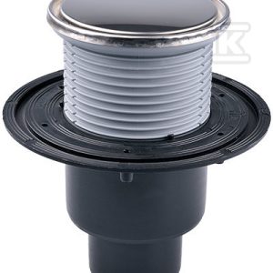 Wpust stropowy DN50/75/110 pionowy z kołnierzem przyłączeniowym, syfonem, nasadą okrągłą z deklem ze stali szlachetnej K3-300 kg HL310NR
