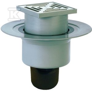 Wpust stropowy DN50/75/110 pionowy z kołnierzem przyłączeniowym, syfonem, ramą 147x147mm i rusztem ze stali szlachetnej K3-300 kg o wysokiej wydajności HL317