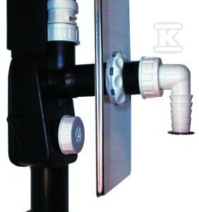 Syfon podtynkowy do pralki lub zmywarki DN40 / 50 z napowietrzaczem HL902, z kolankiem przyłaczeniowym do węża 3/4″ HL19, i płytką ze stali szlachetnej 110x225mm HL404.1