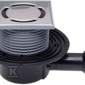 Wpust stropowy DN40/50 z odejściem poziomym, zasyfonowaniem ramą nasadową 12-70mm / 123x123mm i kratką ściekową ze stali szlachetnej 115x115mm HL510N