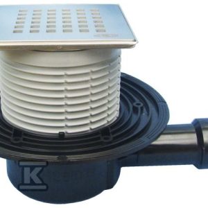 Wpust stropowy DN40/50 poziomy z kołnierzem przyłączeniowym, syfonem wodnym i nasadą ze stali szlachetnej 121x121mm z rusztem dekoracyjnym HL510N-3120