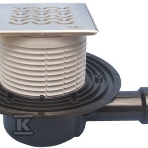 Wpust stropowy DN40/50 poziomy z kołnierzem przyłączeniowym, syfonem wodnym i nasadą ze stali szlachetnej 121x121mm z rusztem dekoracyjnym HL510N-3121