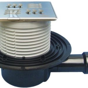 Wpust stropowy DN40/50 poziomy z kołnierzem przyłączeniowym, syfonem wodnym i nasadą ze stali szlachetnej 121x121mm z rusztem dekoracyjnym HL510N-3125