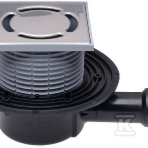 Wpust stropowy DN40/50 poziomy z kołnierzem przyłączeniowym, syfonem antyzapachowym, ramą nasadową 123x123mm i rusztem ze stali szlachetnej kl.K3- 300kg HL510PRBLUE