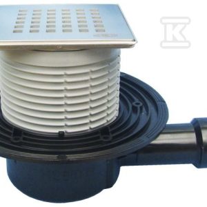 Wpust stropowy DN40/50 poziomy z kołnierzem przyłączeniowym, syfonem antyzapachowym i nasadą ze stali szlachetnej 121x121mm z rusztem dekoracyjnym HL510PRBLUE-3120