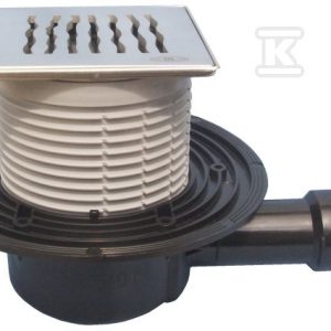 Wpust stropowy DN40/50 poziomy z kołnierzem przyłączeniowym, syfonem antyzapachowym i nasadą ze stali szlachetnej 121x121mm z rusztem dekoracyjnym HL510PRBLUE-3123