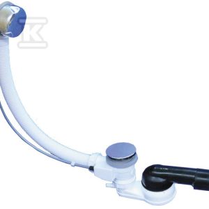 Syfon wannowy DN50 / 40×6/4″ z przelewem, korkiem automatycznym i nastawny przegubowo oraz częściami zewnętrznymi: pokrętło i dekiel w chromie HL555N