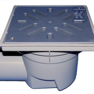 Wpust podwórzowy Perfekt DN110 z odejściem poziomym, ramą z tworzywa sztucznego 244x244mm, kratką ściekową z tworzywa sztucznego 226x226mm, klapą antyzapachową i koszem osadczym HL605L