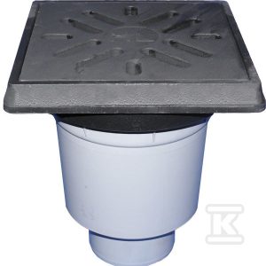 Wpust podwórzowy Perfekt DN160 z odejściem pionowym, ramą z żeliwa 260x260mm, kratką ściekową z żeliwa 226x226mm, zasyfonowaniem i osadnikiem piasku HL606.1W/5